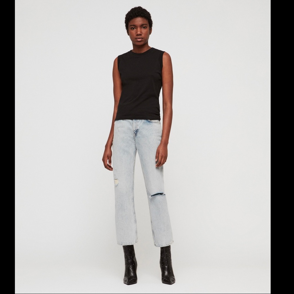 All Saints Ava Straight High Rise Ripped Jean Ice Blue